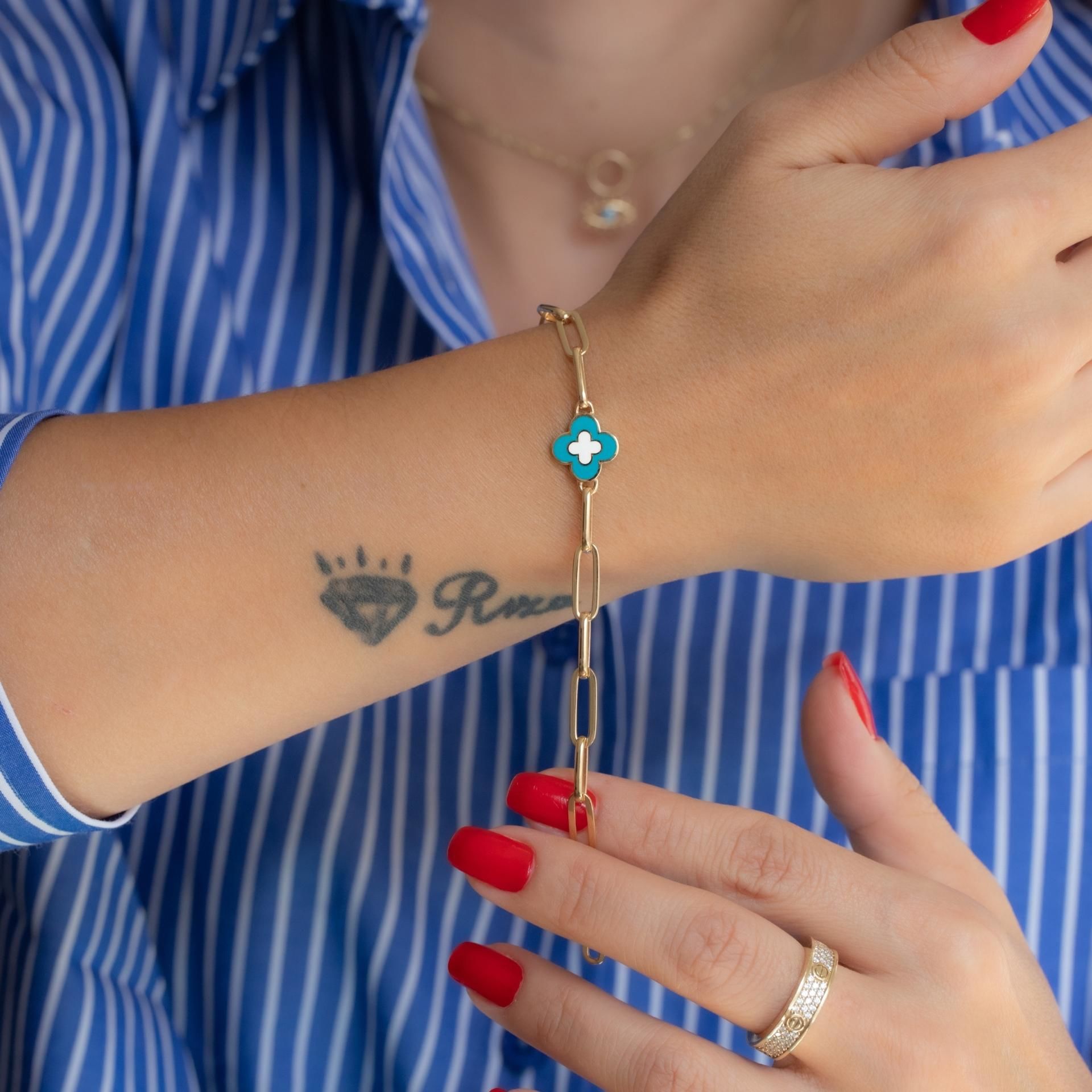 TURKUAZ MİNELİ ALTIN BİLEKLİK