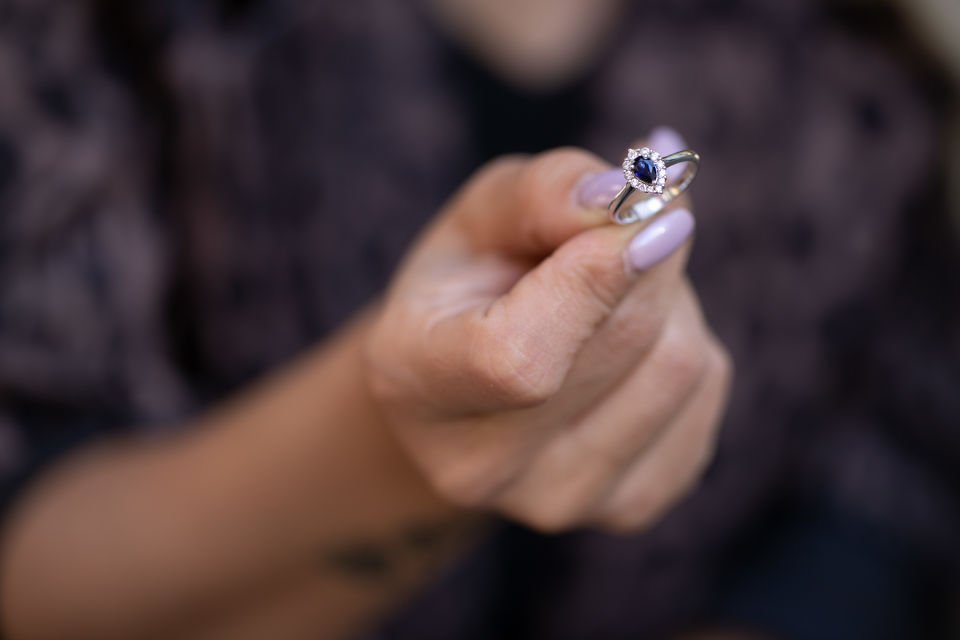 Pırlanta Damla Safir Yüzük