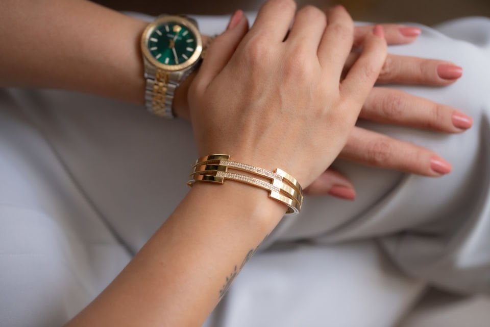 TAŞLI KABURGA ALTIN KELEPÇE BİLEZİK